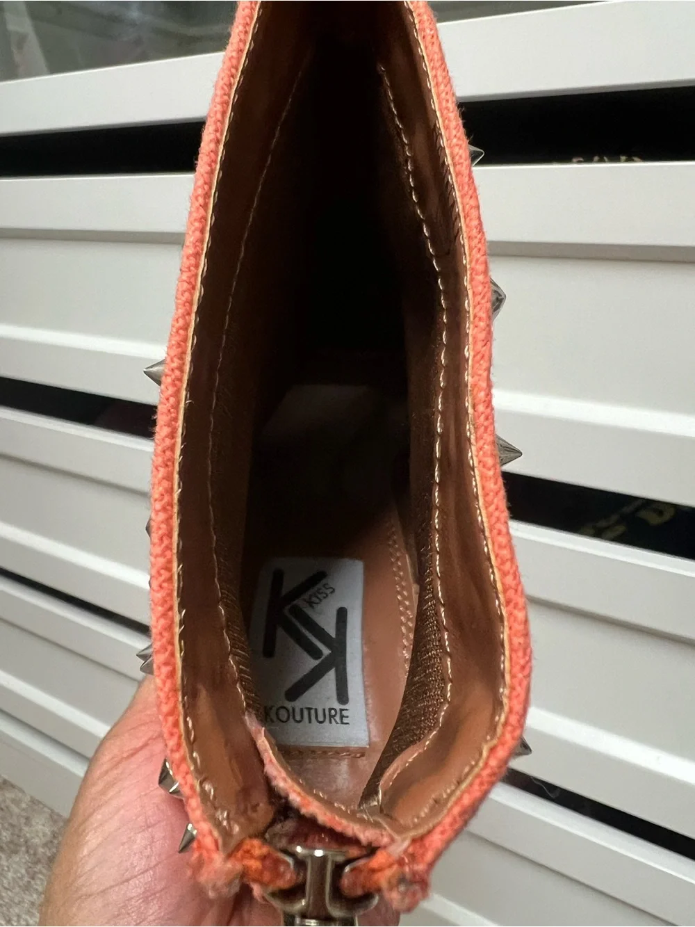Orange Studded Peep-Toe Wedge Booties